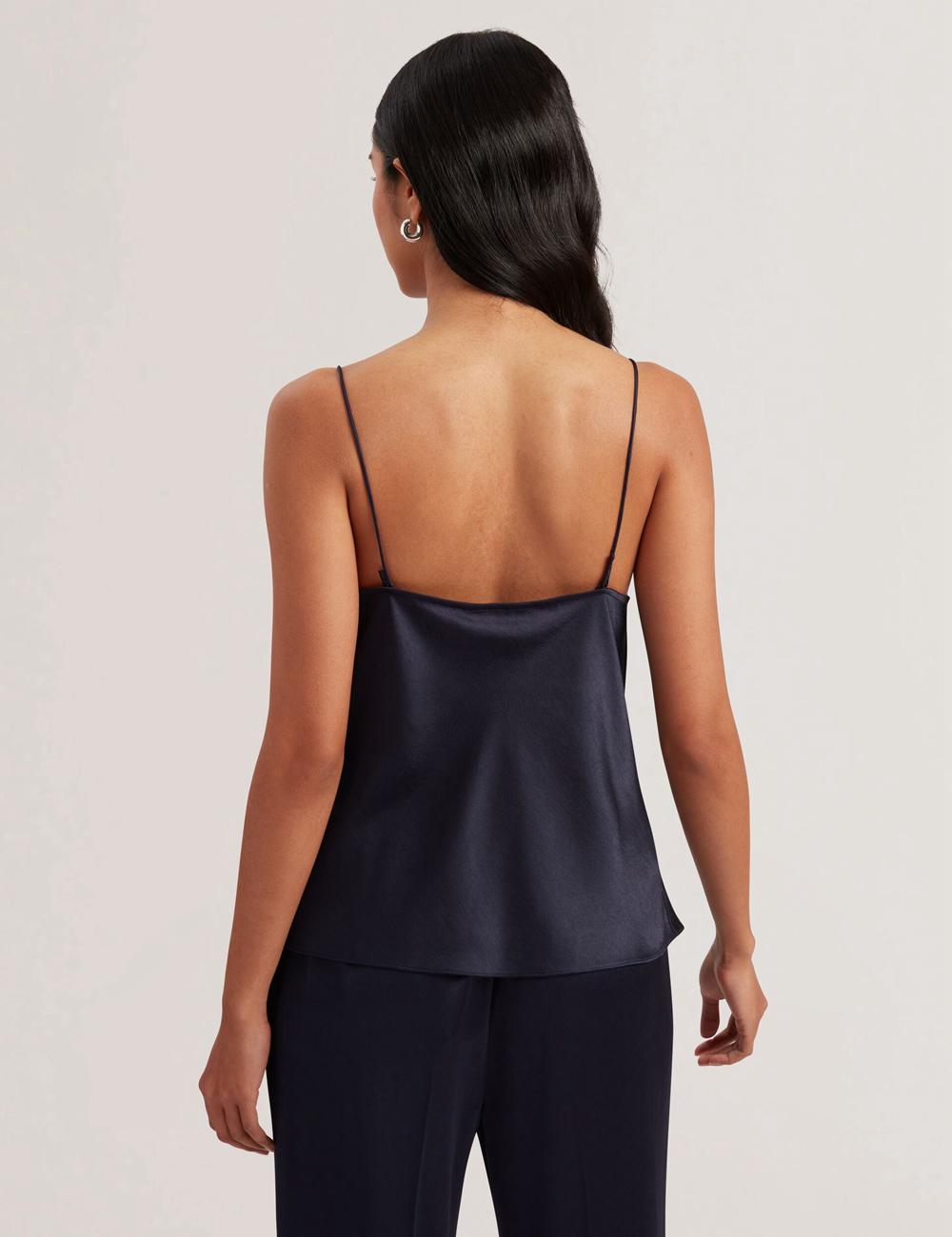 Navy Women Ted Baker KITI - Satin Cowl Neck Strappy Cami Tops | SA  IJV-653178