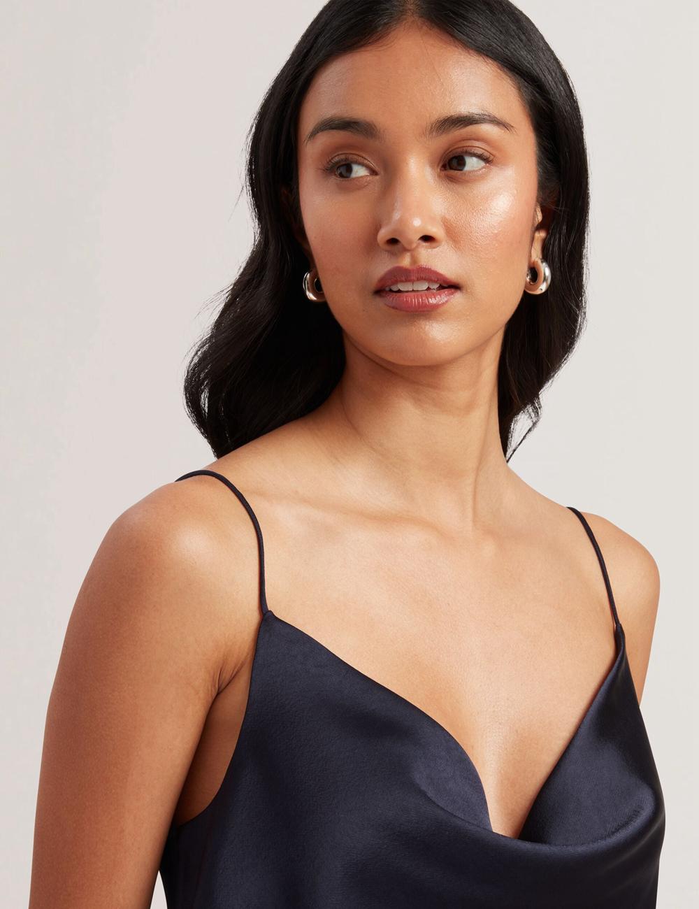 Navy Women Ted Baker KITI - Satin Cowl Neck Strappy Cami Tops | SA  IJV-653178