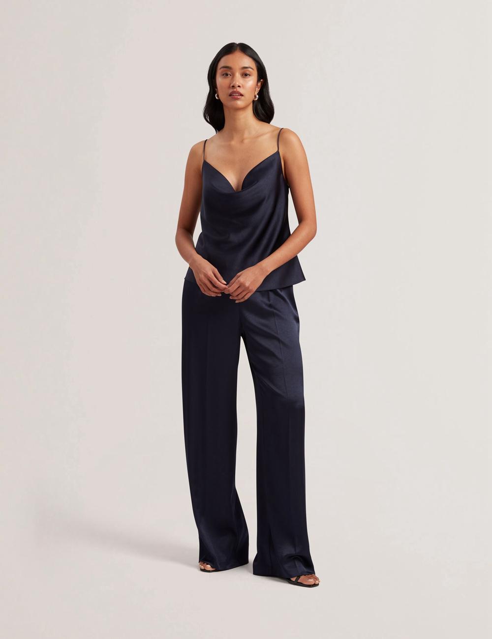 Navy Women Ted Baker KITI - Satin Cowl Neck Strappy Cami Tops | SA  IJV-653178
