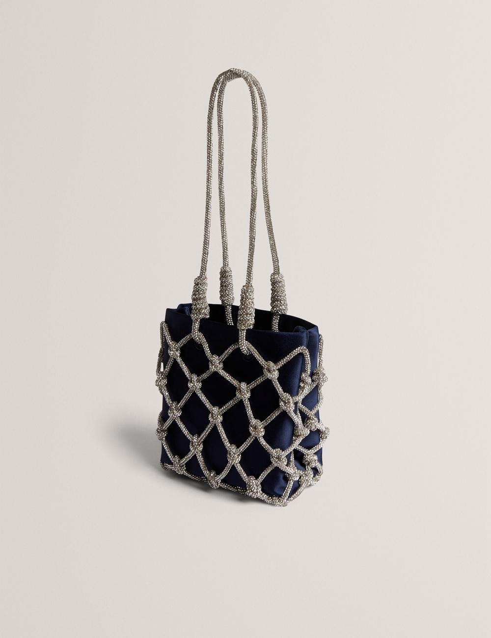 Navy Women Ted Baker KYLIA - Crystal Cage Satin Mini Shoulder Bags | SA  ARH-617948