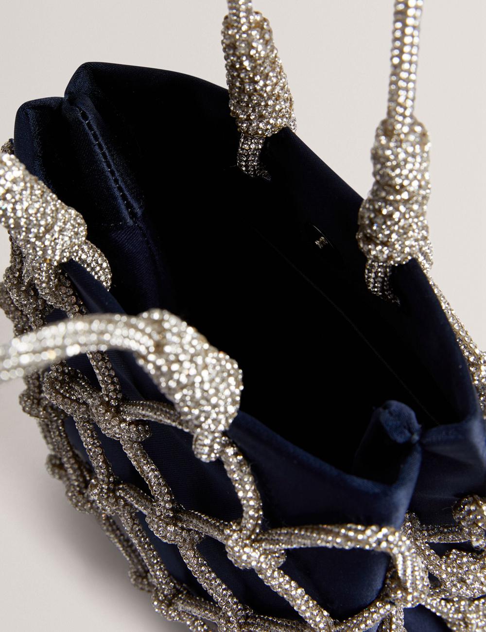 Navy Women Ted Baker KYLIA - Crystal Cage Satin Mini Shoulder Bags | SA  ARH-617948