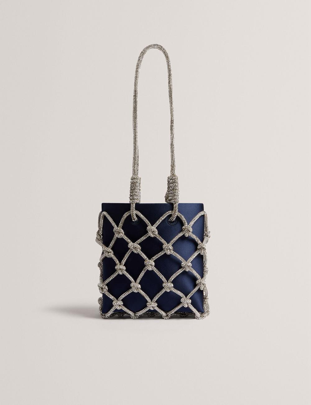 Navy Women Ted Baker KYLIA - Crystal Cage Satin Mini Shoulder Bags | SA  ARH-617948