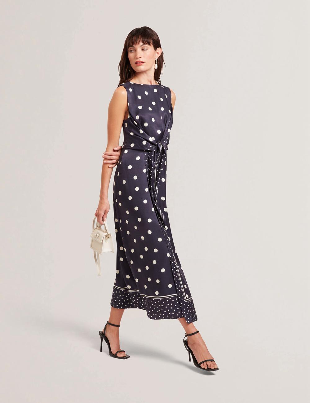 Navy Women Ted Baker MALMOA - Polka Dot Detail Column Midi Dresses | SA  FQJ-093478