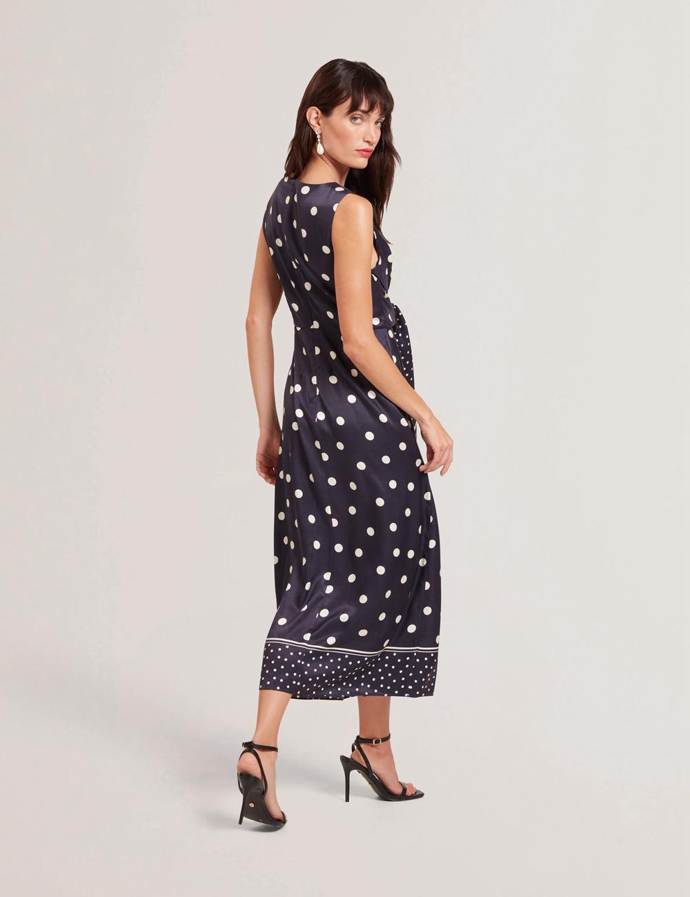 Navy Women Ted Baker MALMOA - Polka Dot Detail Column Midi Dresses | SA  FQJ-093478