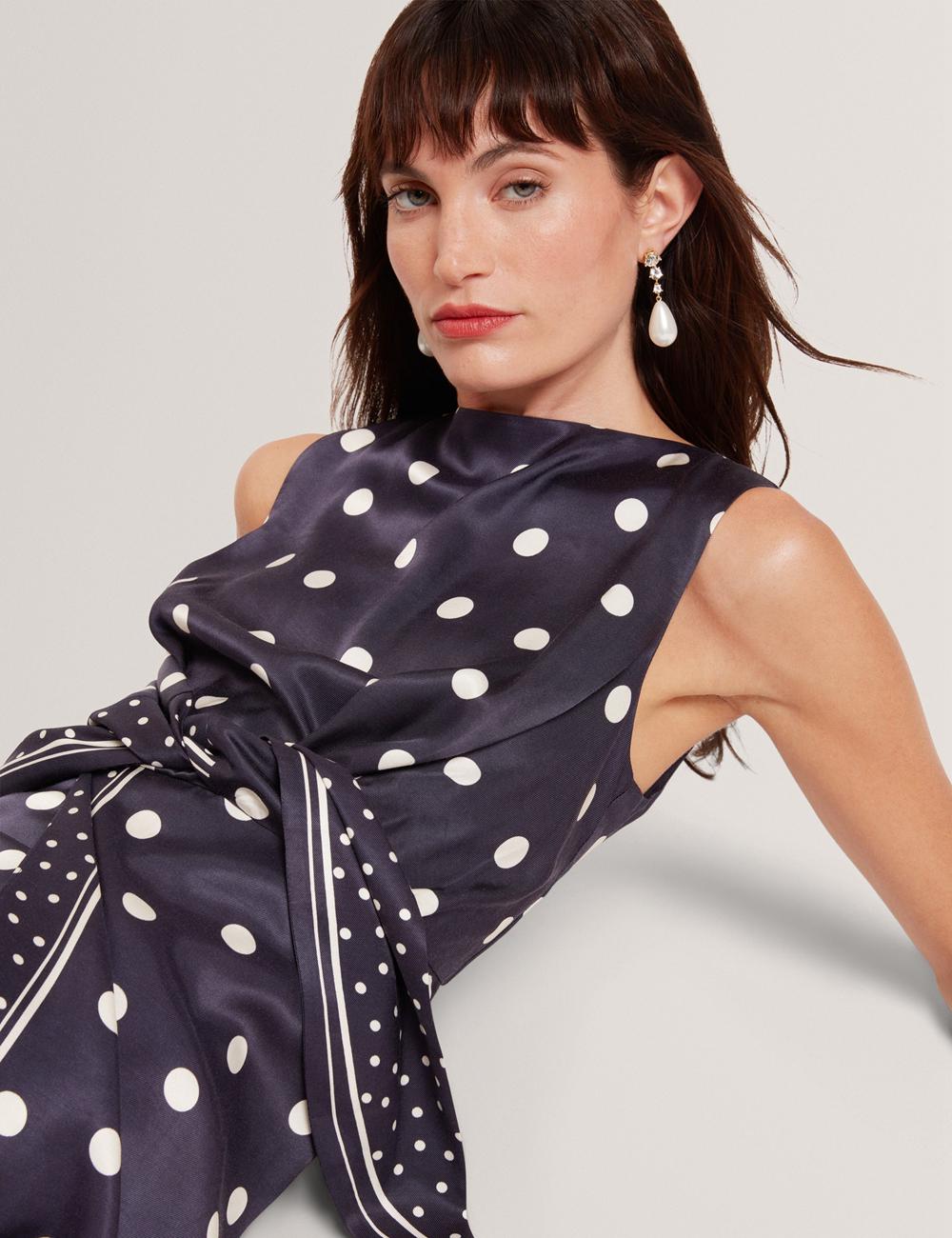 Navy Women Ted Baker MALMOA - Polka Dot Detail Column Midi Dresses | SA  FQJ-093478