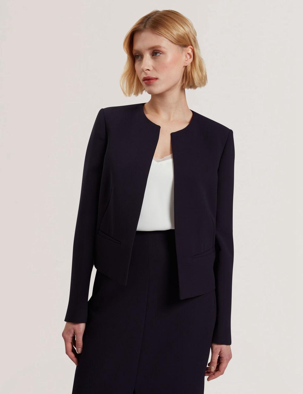 Navy Women Ted Baker MANABJL - Tailored Round Neck Cropped Open Jackets | SA  NIQ-209546