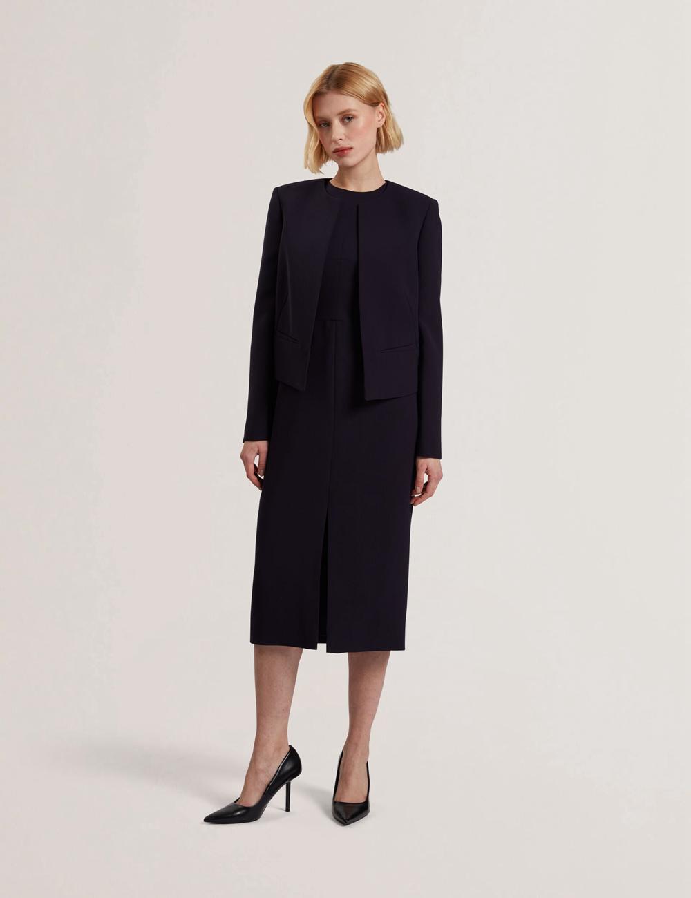Navy Women Ted Baker MANABJL - Tailored Round Neck Cropped Open Jackets | SA  NIQ-209546