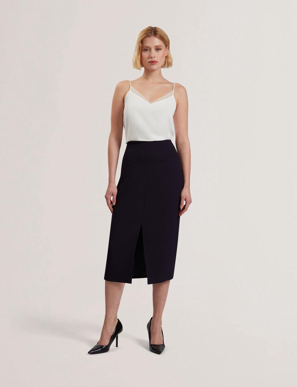 Navy Women Ted Baker MANABSL - Tailored Midi Pencil Skirt With Front Split Midi Skirts | SA  JET-507968