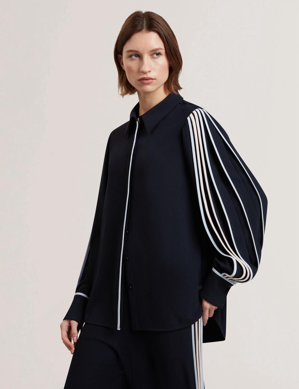 Navy Women Ted Baker MIRITI - Contrast Piping Detail Long Sleeve Casual Shirts | SA  VEP-253814