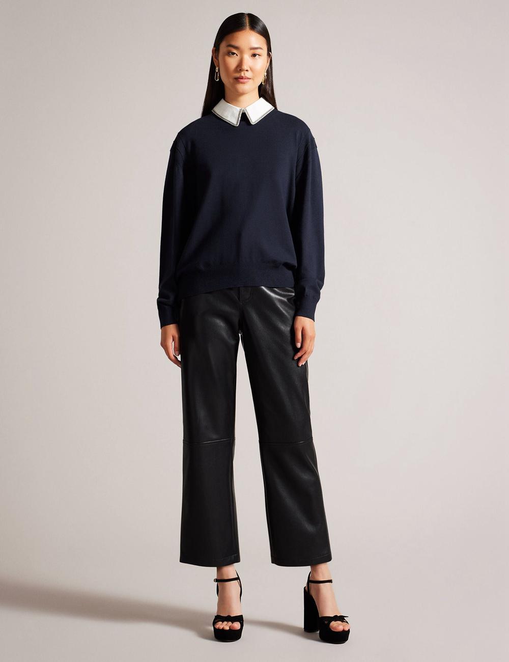 Navy Women Ted Baker PENNII - Mockable With Embellished Shirt Collar Jumpers | SA  UPW-401763
