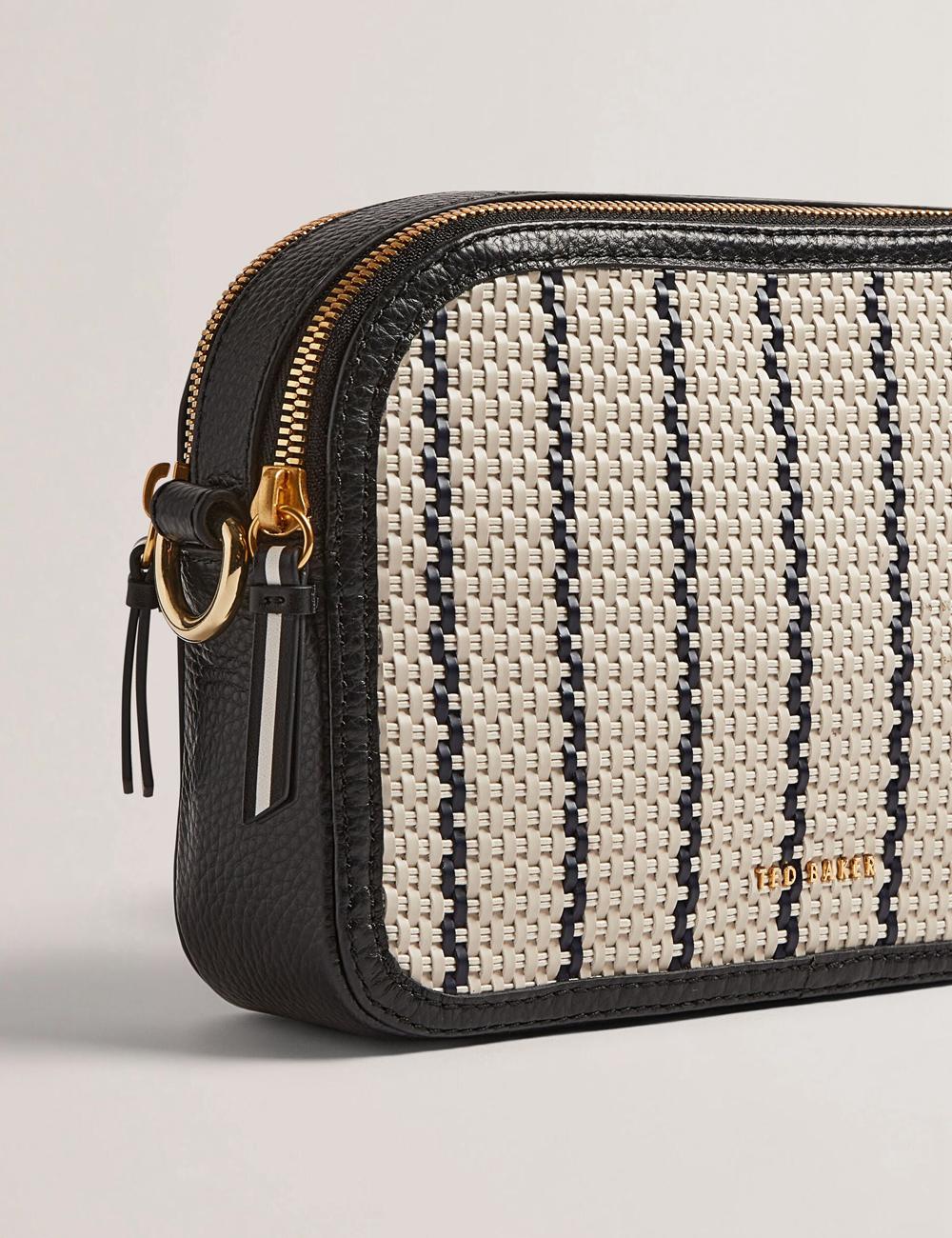 Navy Women Ted Baker RIVEA - Woven Panel Faux Leather Camera Camera Bag | SA  ATO-683471