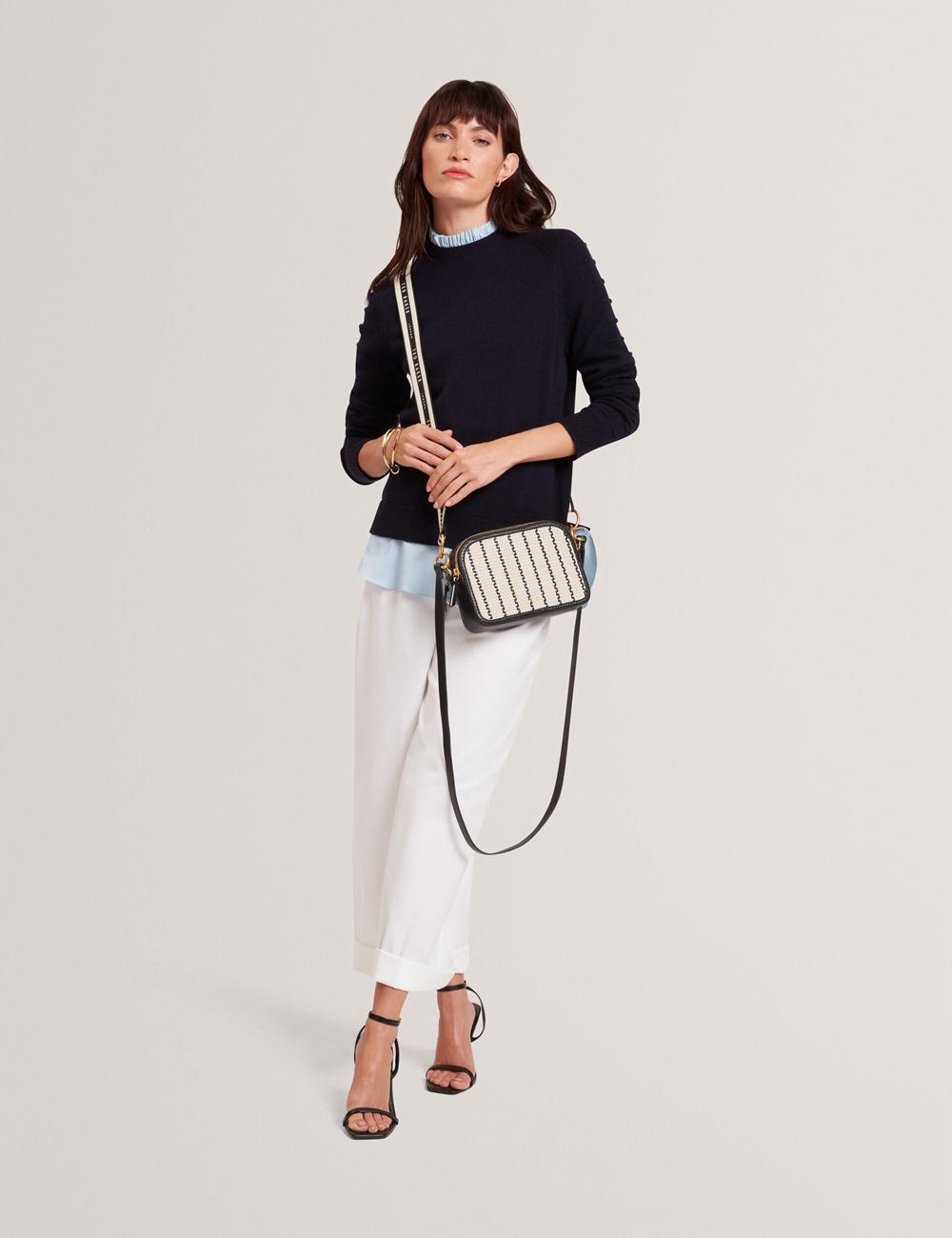 Navy Women Ted Baker RIVEA - Woven Panel Faux Leather Camera Camera Bag | SA  ATO-683471