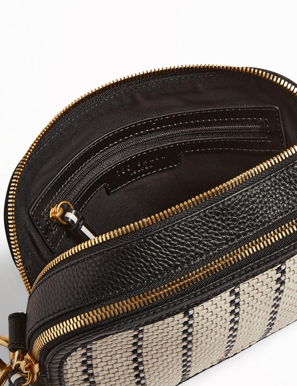 Navy Women Ted Baker RIVEA - Woven Panel Faux Leather Camera Camera Bag | SA  ATO-683471