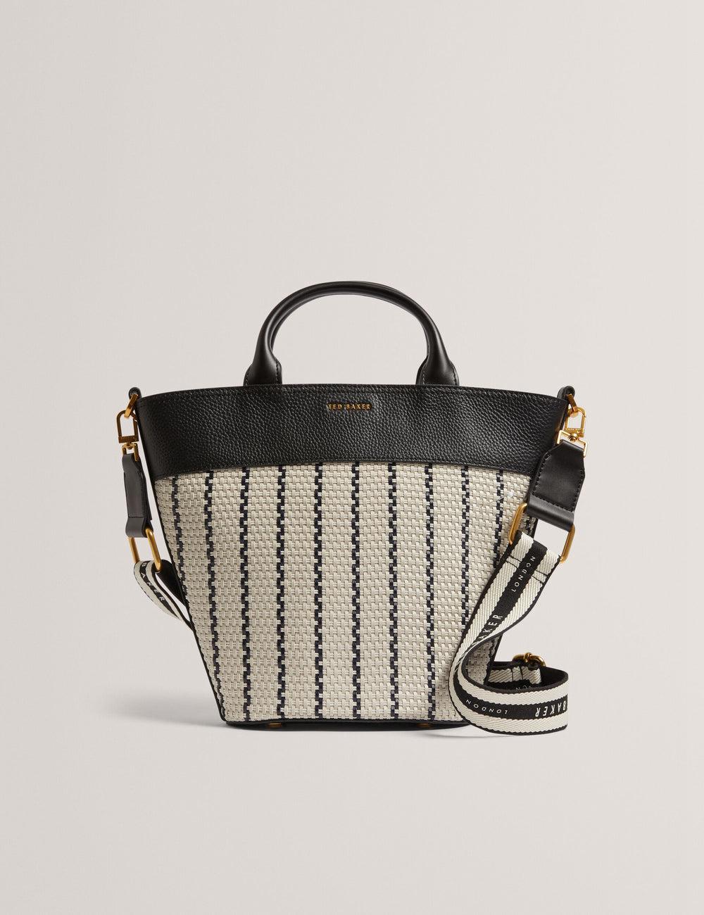 Navy Women Ted Baker RIVERI - Woven Leather Trim Bucket With Webbing Strap Tote Bags | SA  ZSO-062741