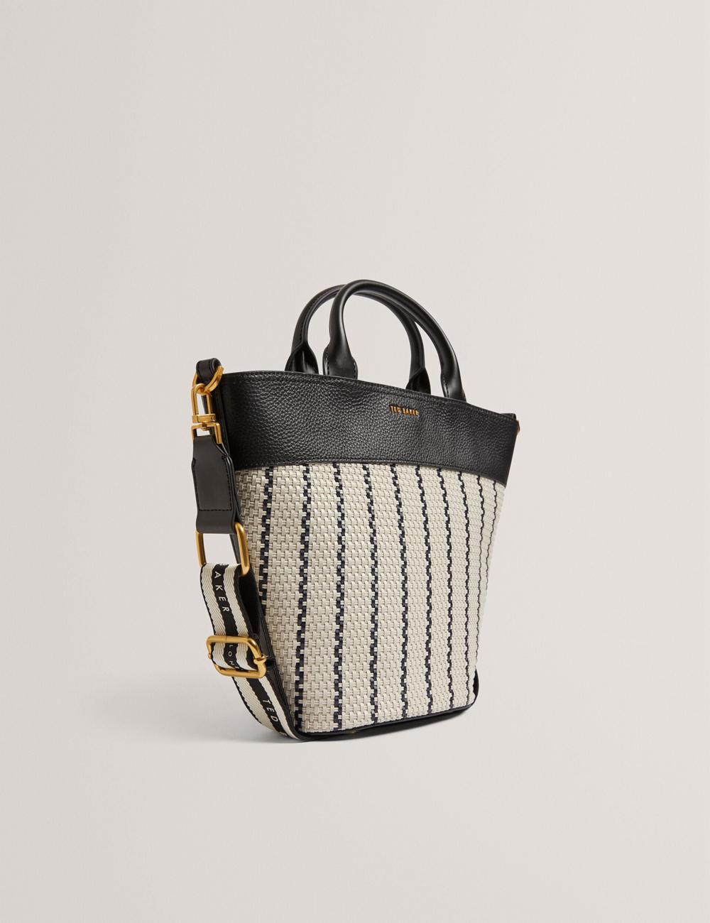 Navy Women Ted Baker RIVERI - Woven Leather Trim Bucket With Webbing Strap Tote Bags | SA  ZSO-062741