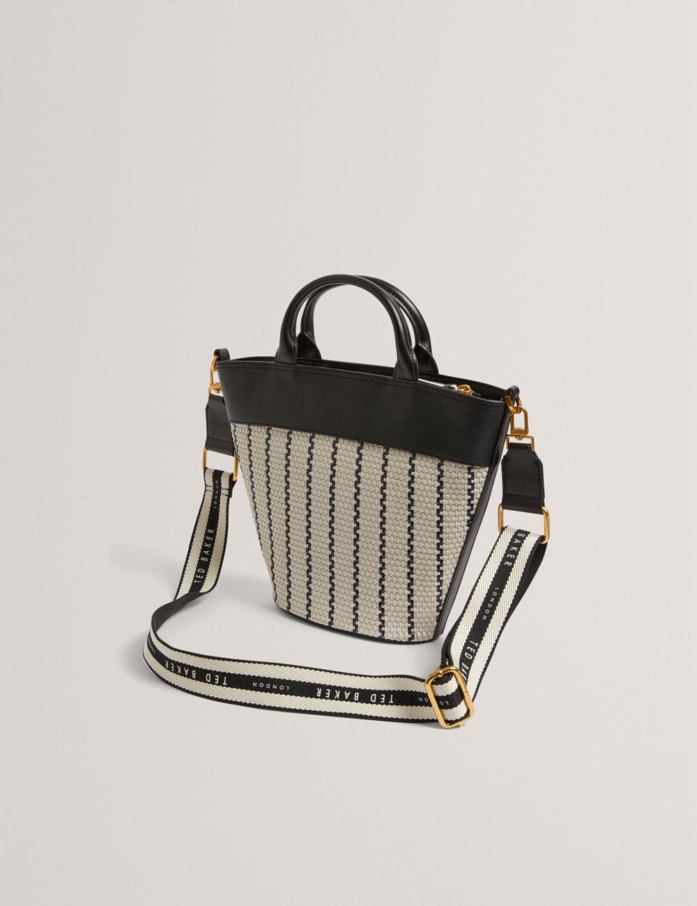 Navy Women Ted Baker RIVERI - Woven Leather Trim Bucket With Webbing Strap Tote Bags | SA  ZSO-062741