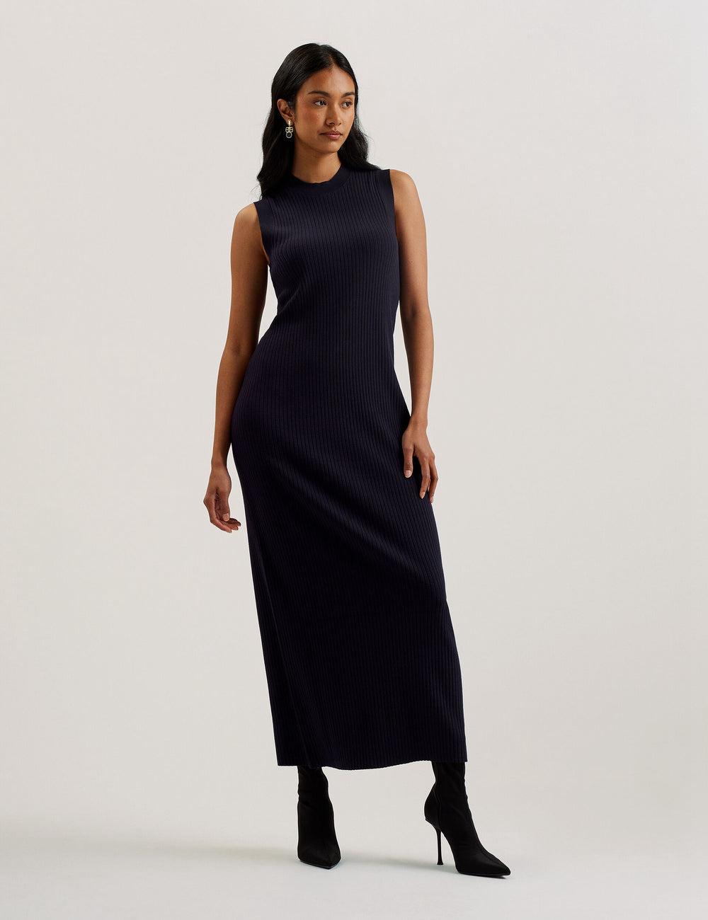 Navy Women Ted Baker SANDIII - Sleeveless Ribbed Knit Column Maxi Dresses | SA  WSA-240916