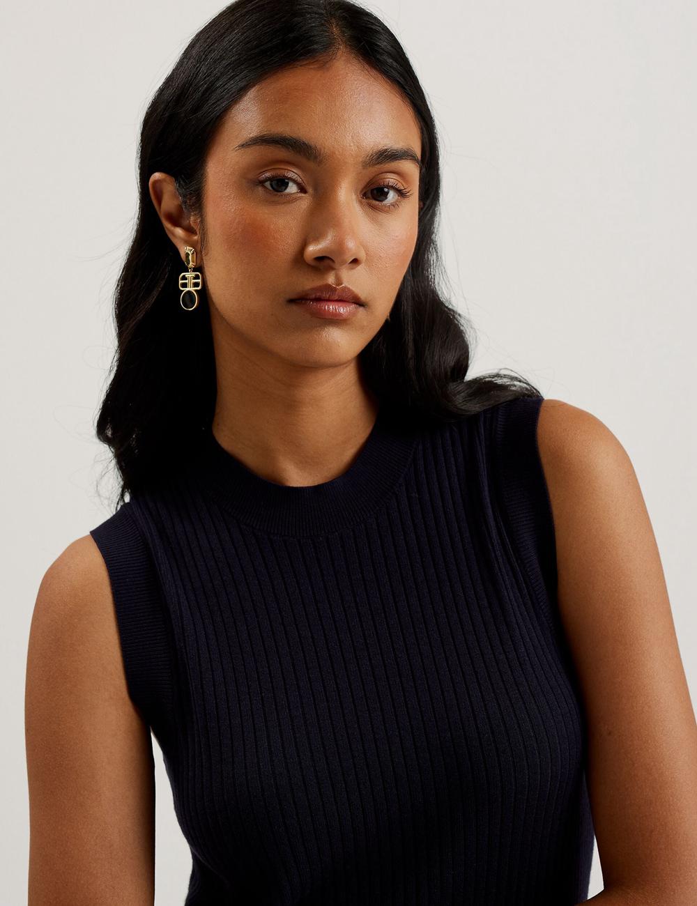 Navy Women Ted Baker SANDIII - Sleeveless Ribbed Knit Column Maxi Dresses | SA  WSA-240916