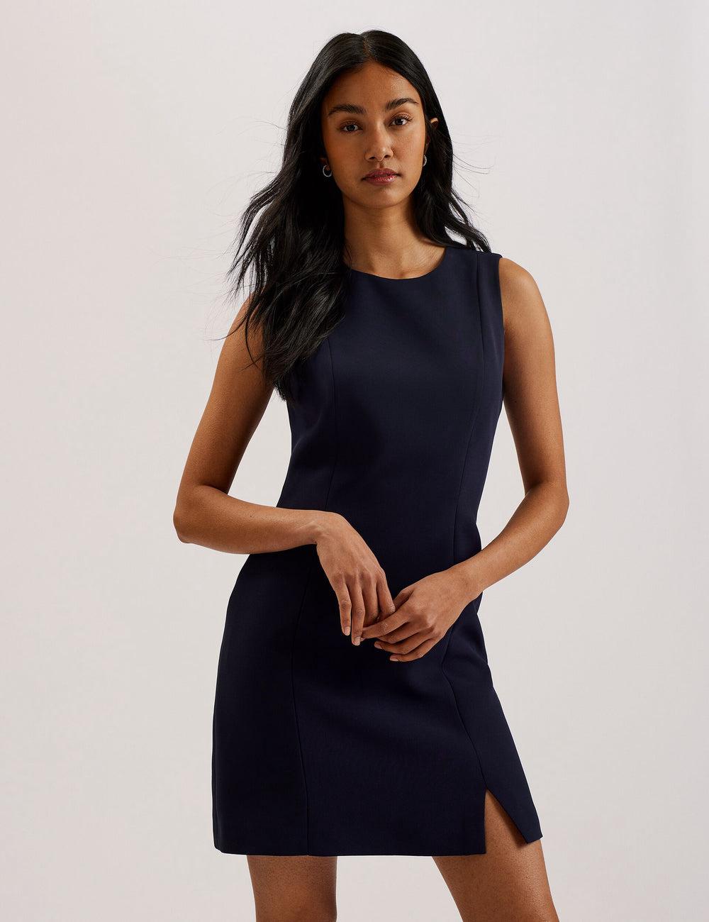 Navy Women Ted Baker SORRAL - Sleeveless Tailored With Side Split Mini Dresses | SA  SQY-376415