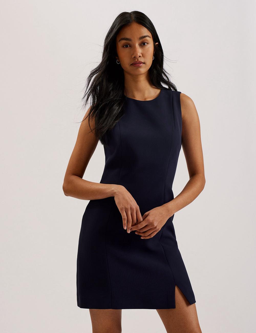Navy Women Ted Baker SORRAL - Sleeveless Tailored With Side Split Mini Dresses | SA  SQY-376415