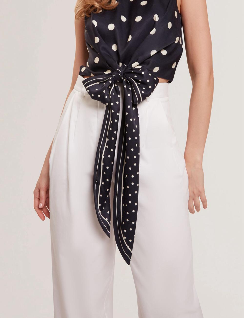 Navy Women Ted Baker VEIRAA - Polka Dot Front Sleeveless Crop Tops | SA  AIN-380152