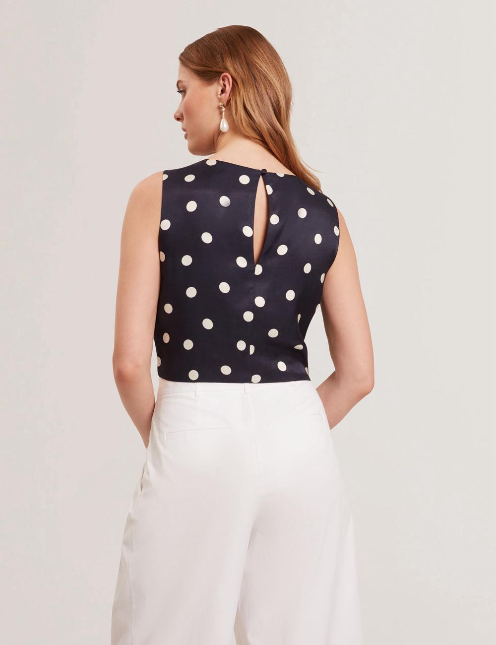 Navy Women Ted Baker VEIRAA - Polka Dot Front Sleeveless Crop Tops | SA  AIN-380152