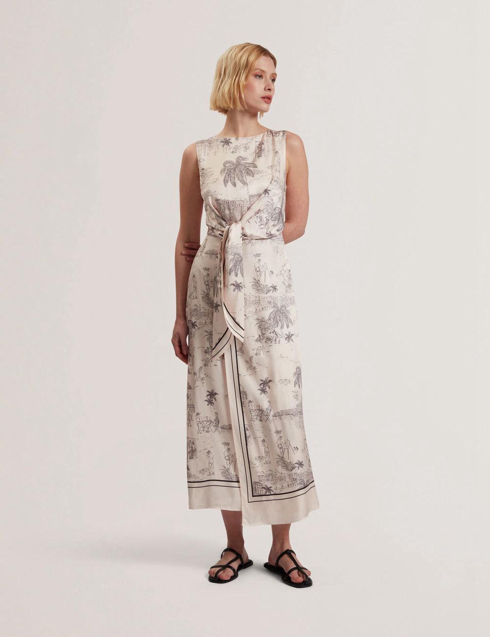 Nude-Pink Women Ted Baker MARRONA - Printed Wrap Front Sleeveless Midi Dresses | SA  UBC-051283