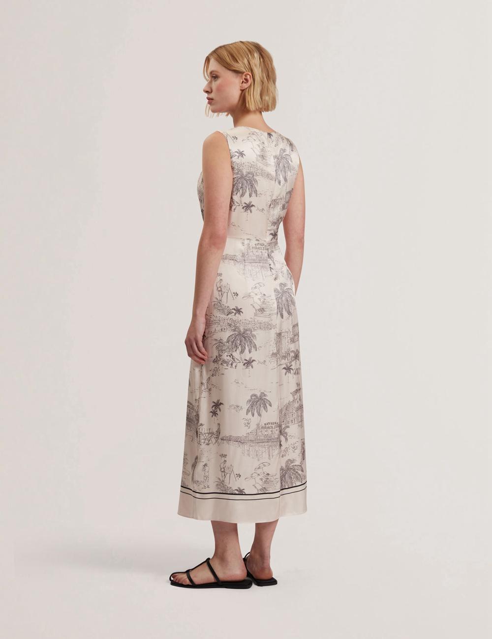 Nude-Pink Women Ted Baker MARRONA - Printed Wrap Front Sleeveless Midi Dresses | SA  UBC-051283