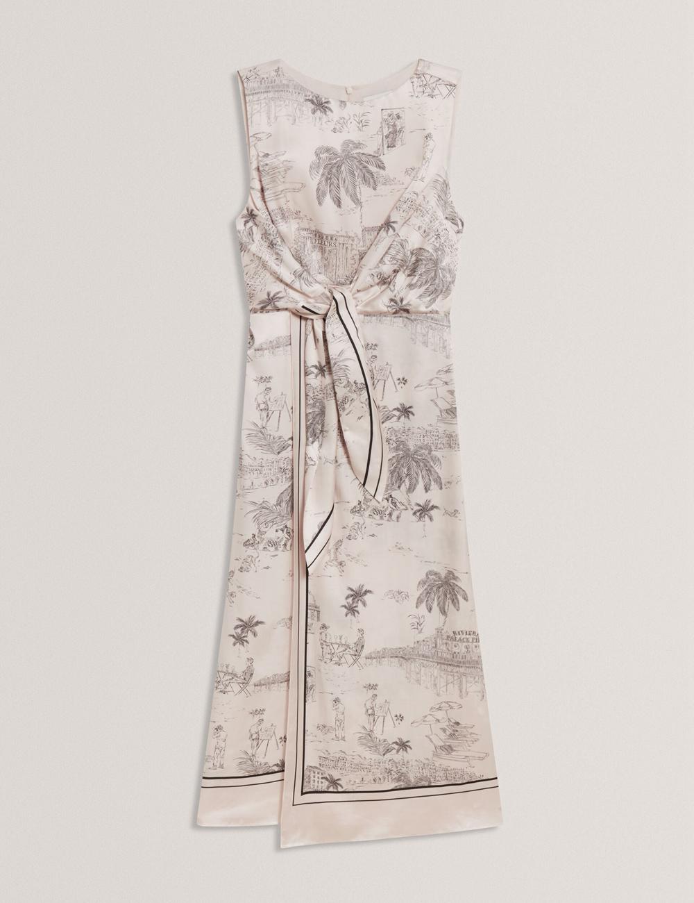 Nude-Pink Women Ted Baker MARRONA - Printed Wrap Front Sleeveless Midi Dresses | SA  UBC-051283