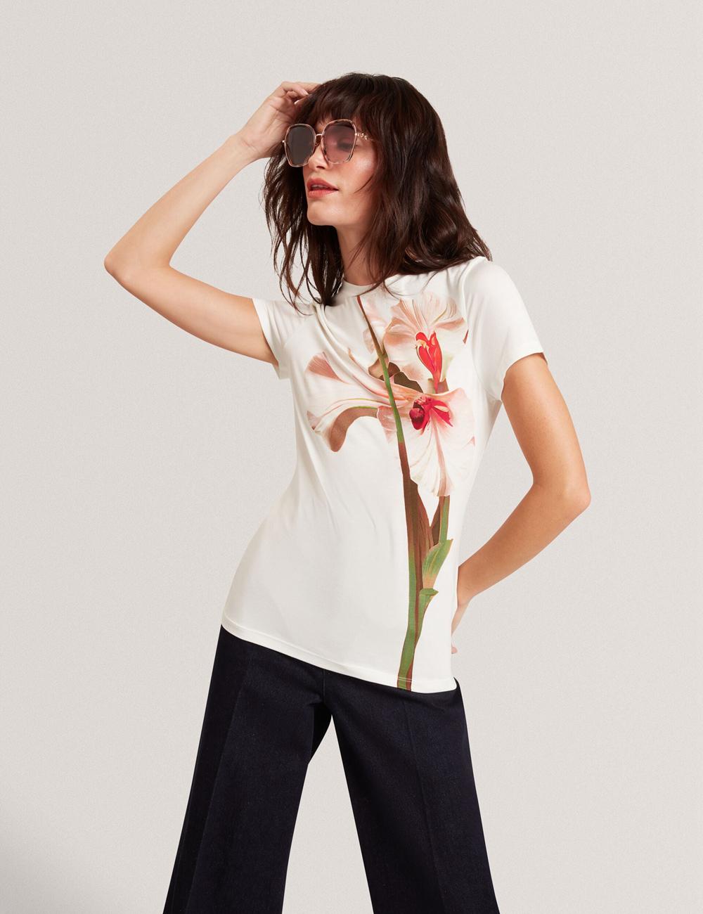 Nude-Pink Women Ted Baker MEELIEE - Floral Graphic Fitted Crew Neck T-Shirts | SA  WML-357284