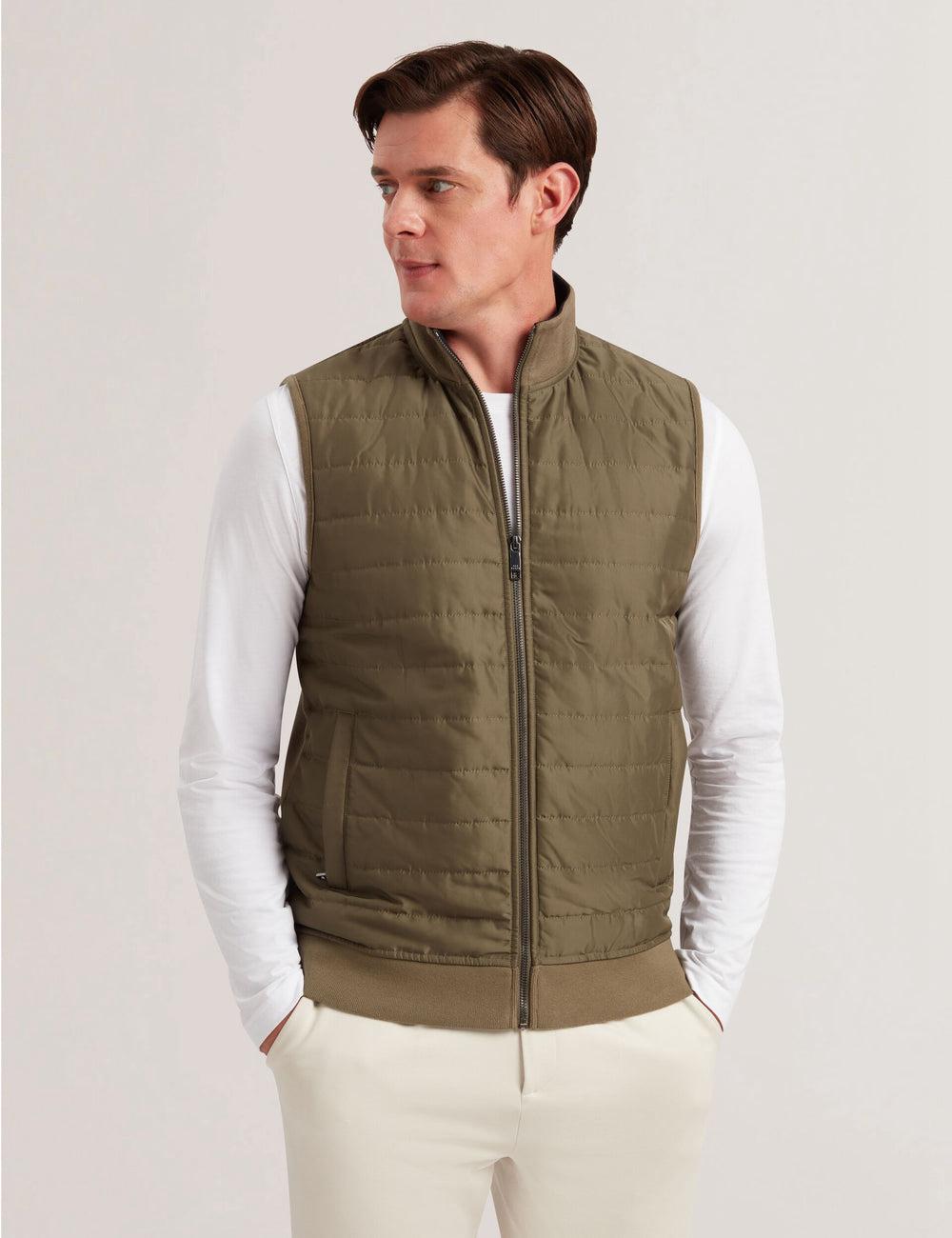 Olive Men Ted Baker ATHO - Quilted Funnel Neck Zip-Up Gillets | SA  QWI-483701