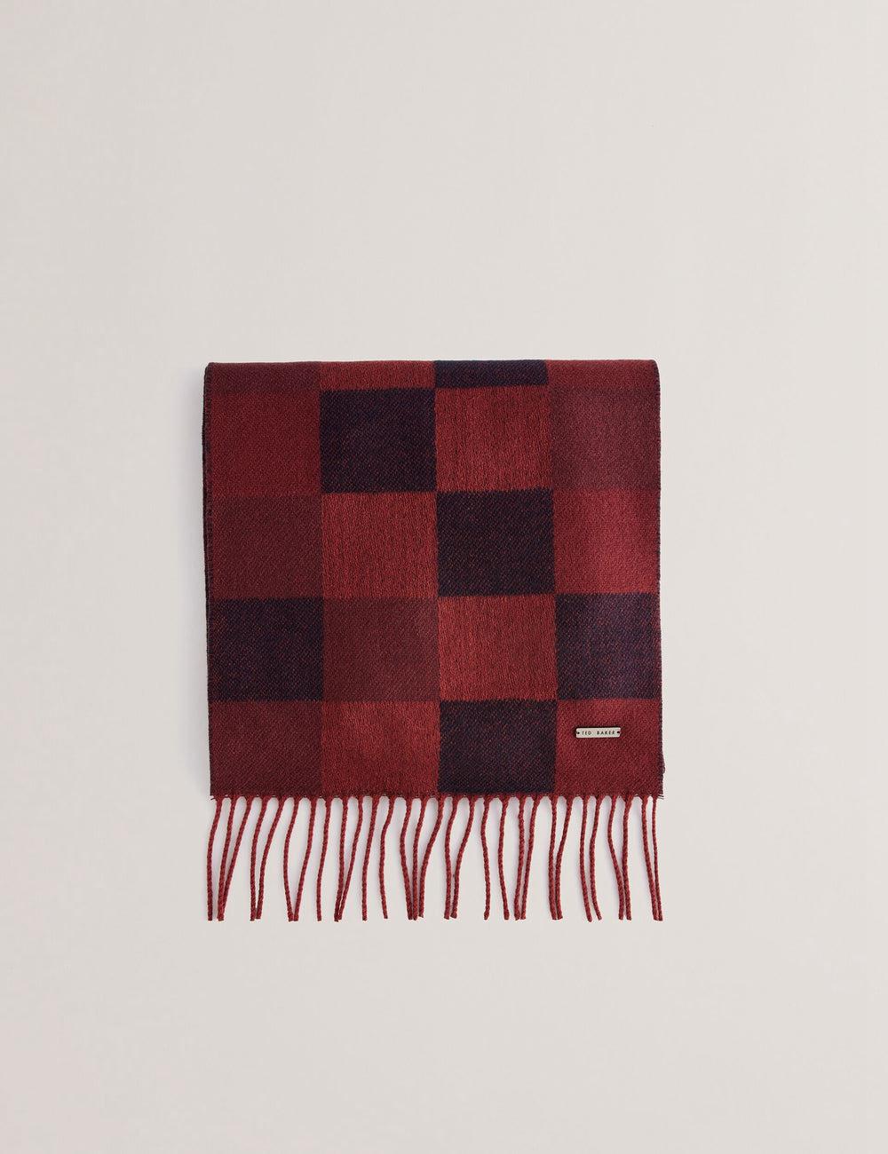 Oxblood Men Ted Baker PETERRR - Block Check With Fringe Trim Woven Scarves | SA  ZJH-691325