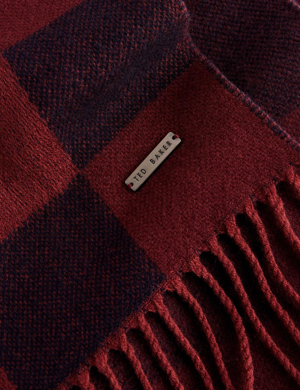 Oxblood Men Ted Baker PETERRR - Block Check With Fringe Trim Woven Scarves | SA  ZJH-691325