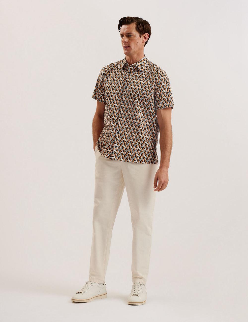 Pink Men Ted Baker GASTONS - Short Sleeve Geo Print Seersucker Casual Shirts | SA  JYE-165904