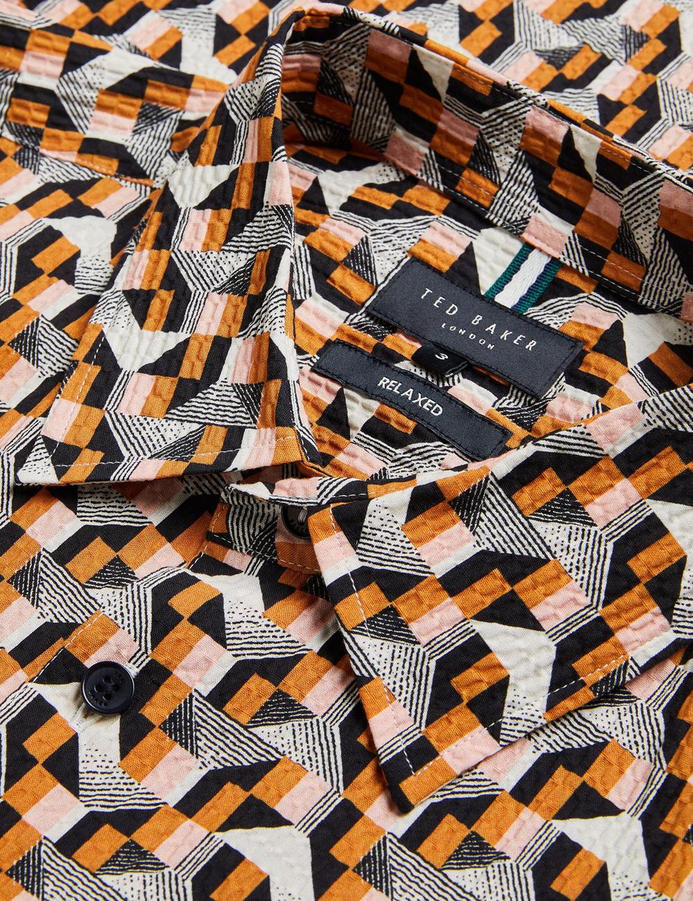Pink Men Ted Baker GASTONS - Short Sleeve Geo Print Seersucker Casual Shirts | SA  JYE-165904