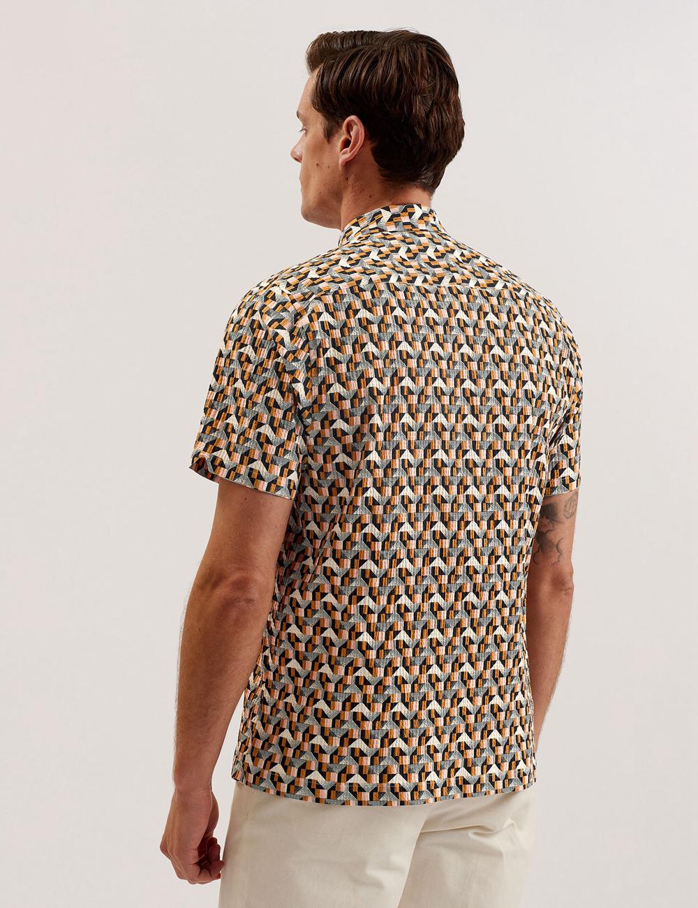 Pink Men Ted Baker GASTONS - Short Sleeve Geo Print Seersucker Casual Shirts | SA  JYE-165904
