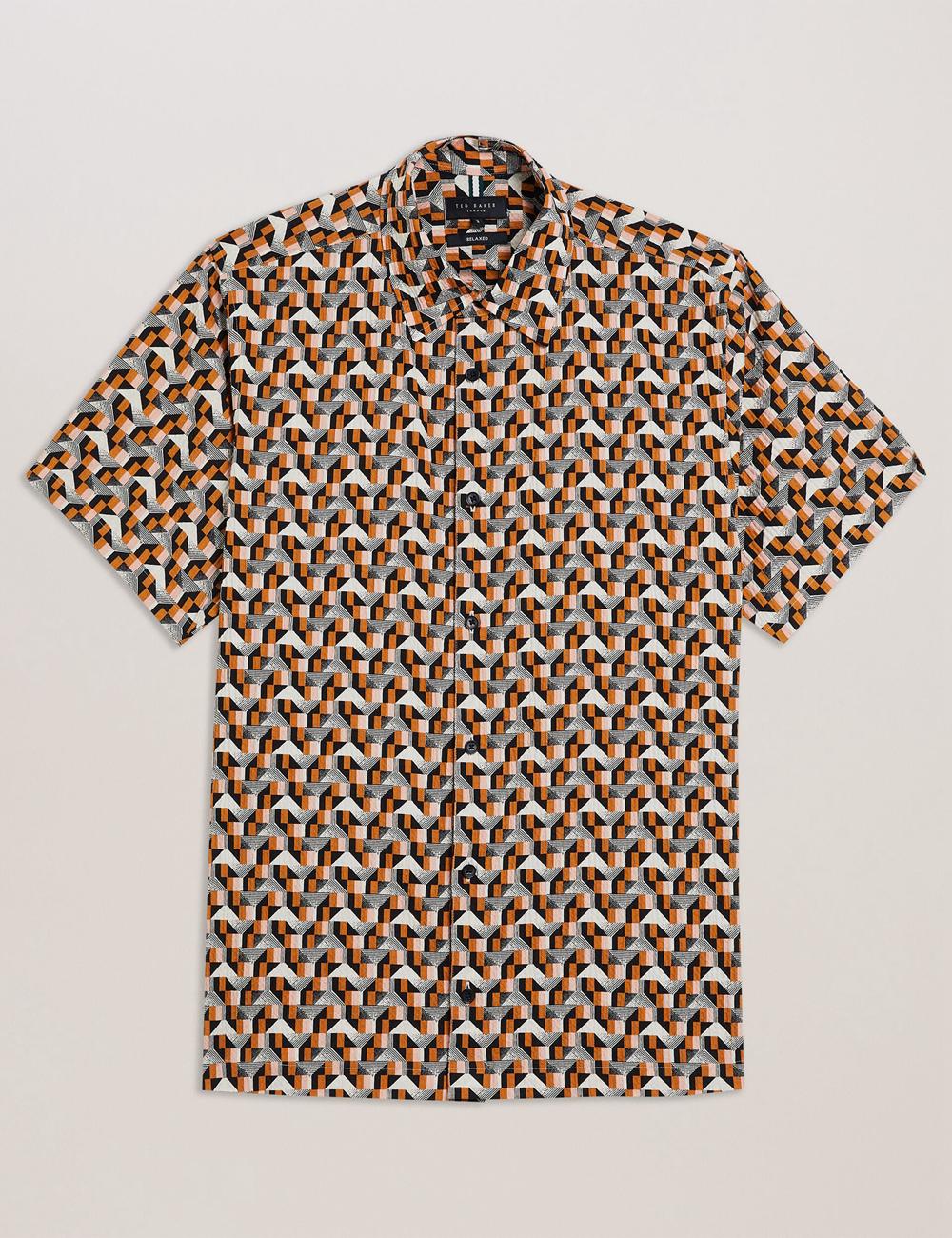 Pink Men Ted Baker GASTONS - Short Sleeve Geo Print Seersucker Casual Shirts | SA  JYE-165904