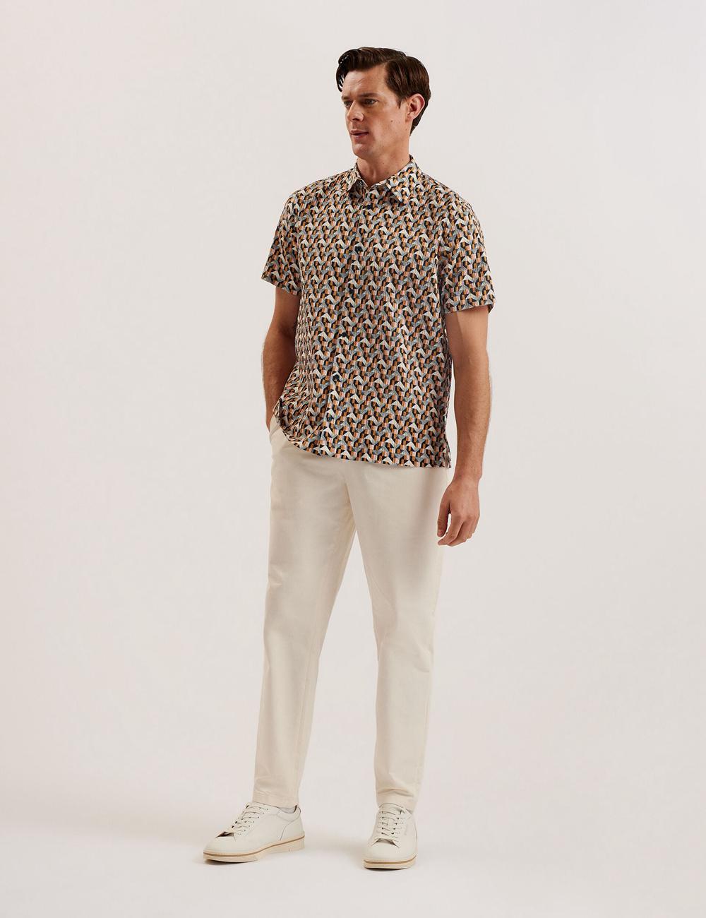 Pink Men Ted Baker GASTONS - Short Sleeve Geo Print Seersucker Casual Shirts | SA  JYE-165904