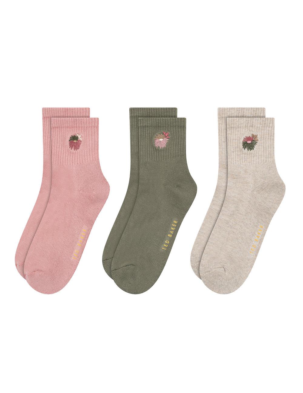 Pink Women Ted Baker 3 Pack Cushioned Sole High Ankle Crew Socks | SA  QGZ-830276