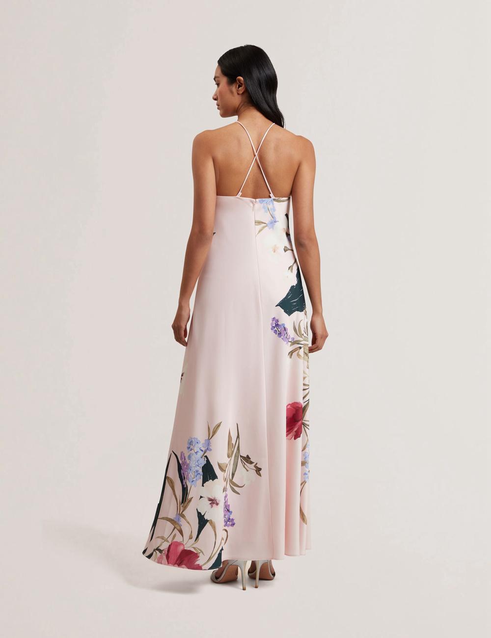 Pink Women Ted Baker ALMARIA - Floral Halter Neck Woven Maxi Dresses | SA  SZR-890143