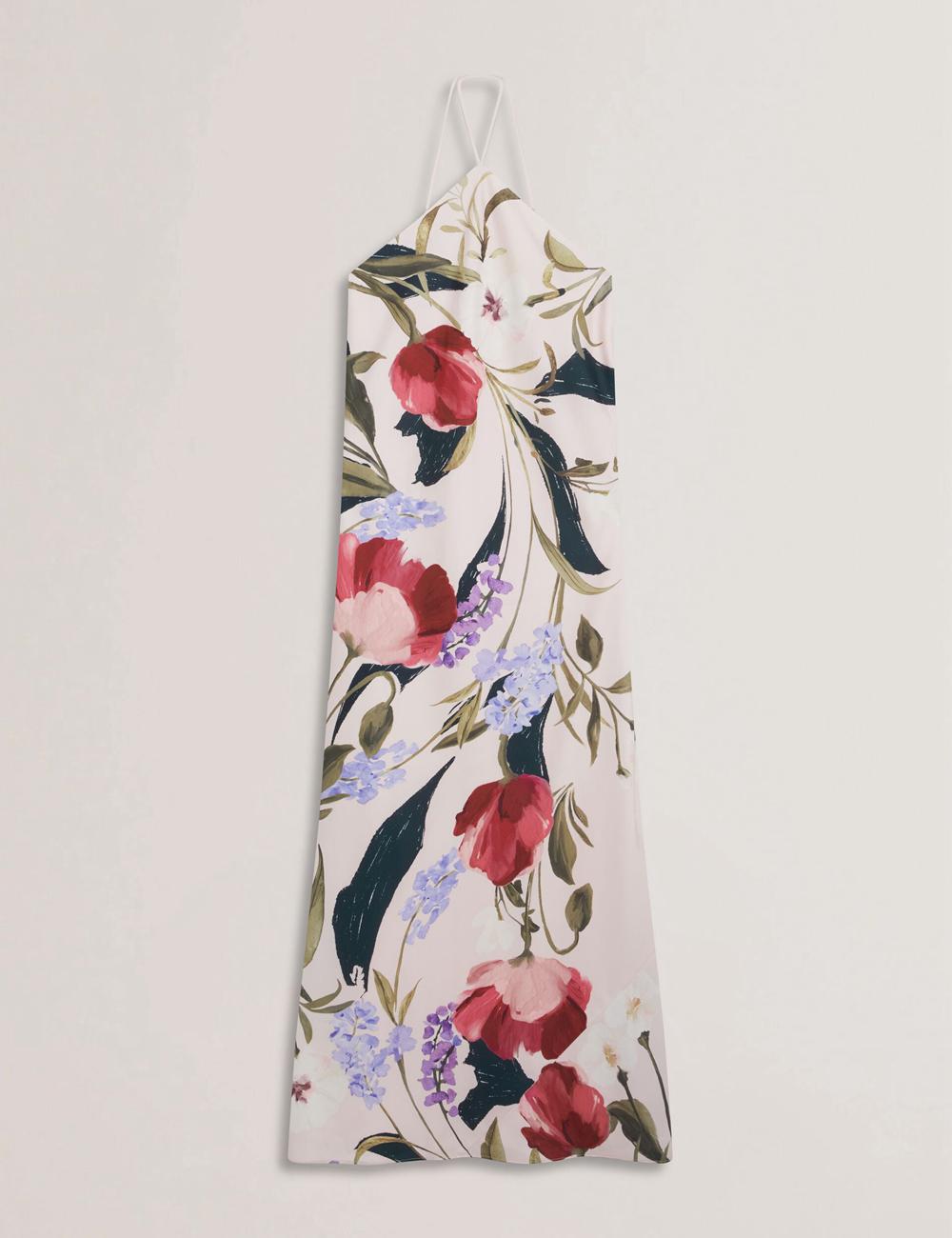 Pink Women Ted Baker ALMARIA - Floral Halter Neck Woven Maxi Dresses | SA  SZR-890143