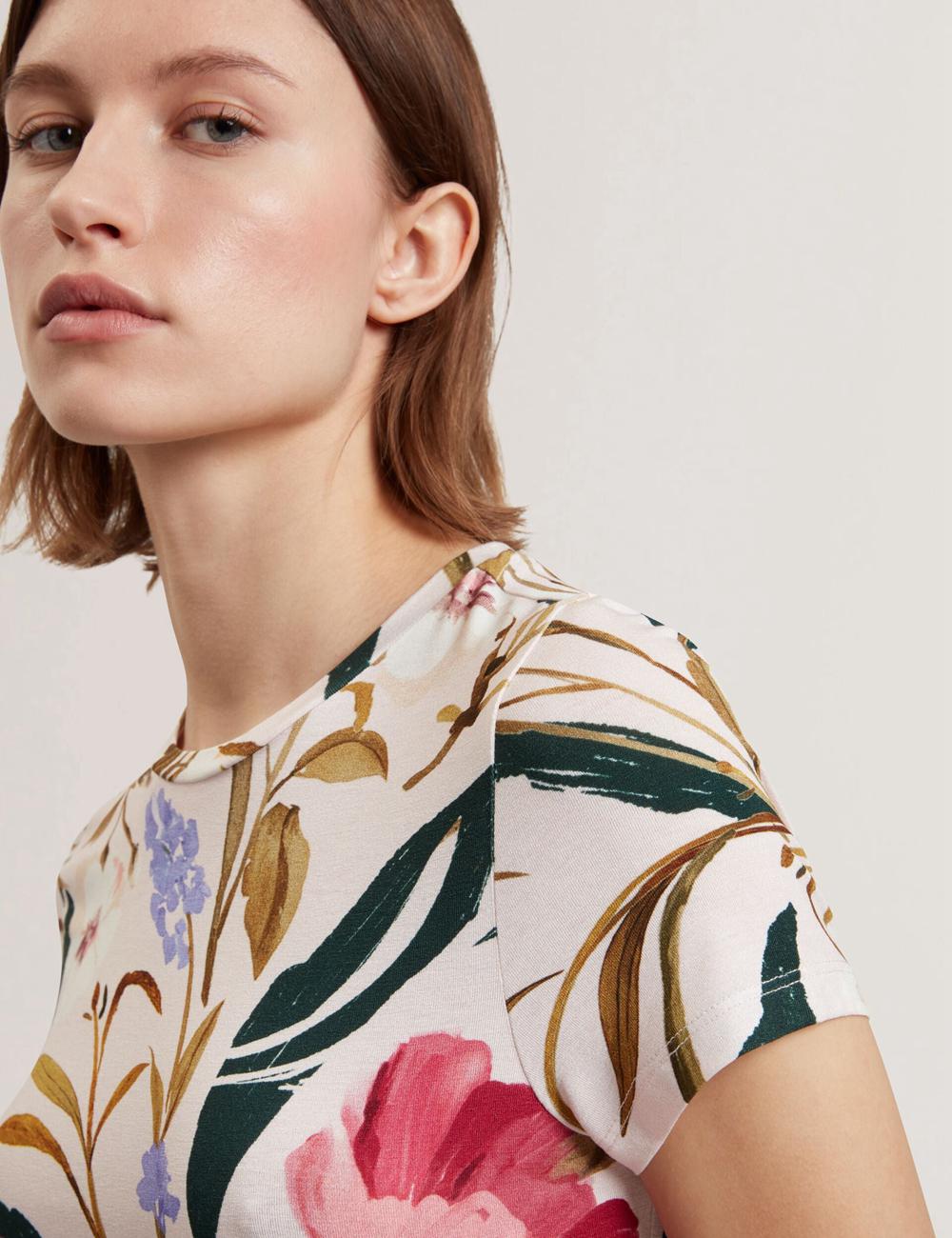 Pink Women Ted Baker BELLIEA - Painted Floral Print Slim Fit T-Shirts | SA  PWM-027156