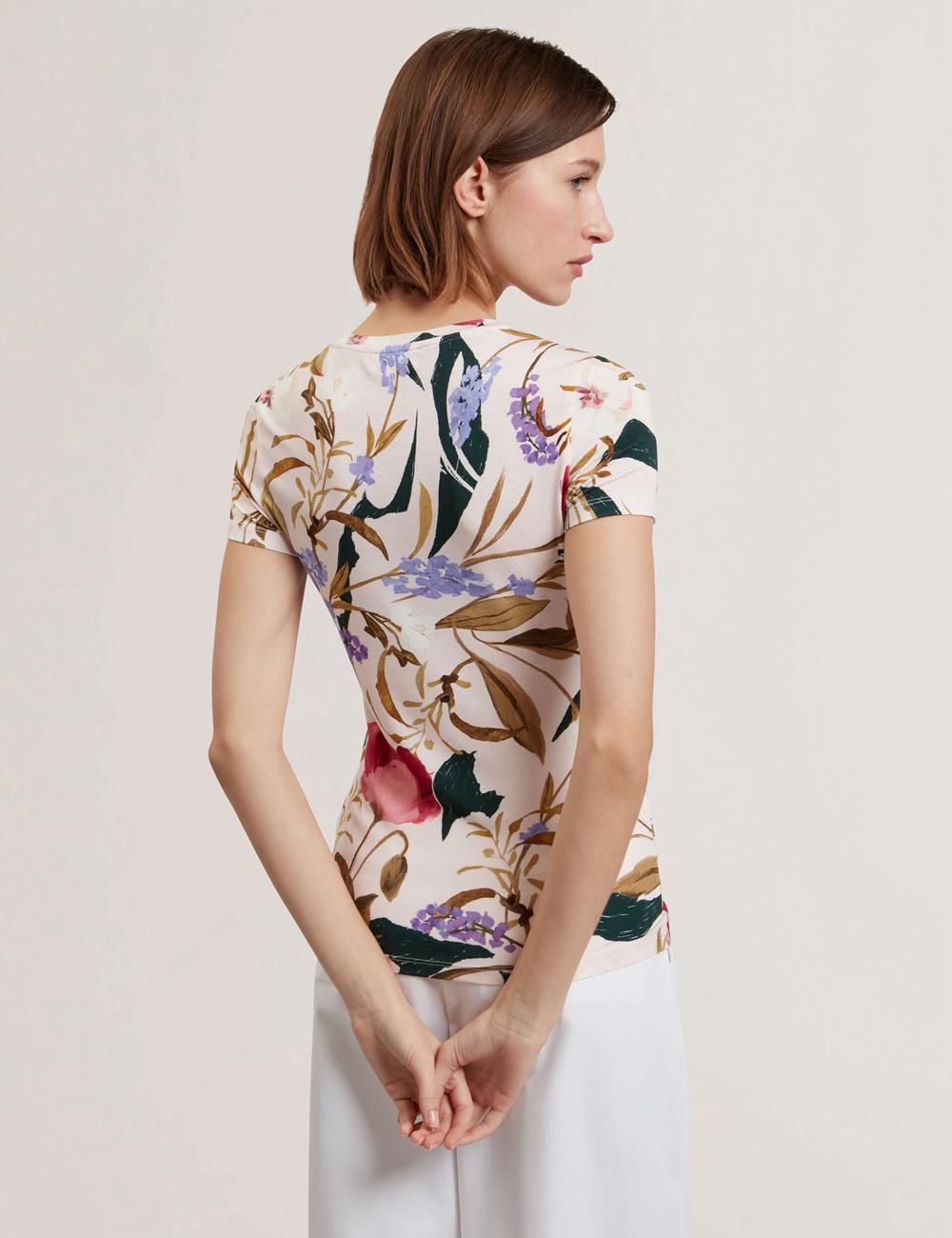 Pink Women Ted Baker BELLIEA - Painted Floral Print Slim Fit T-Shirts | SA  PWM-027156