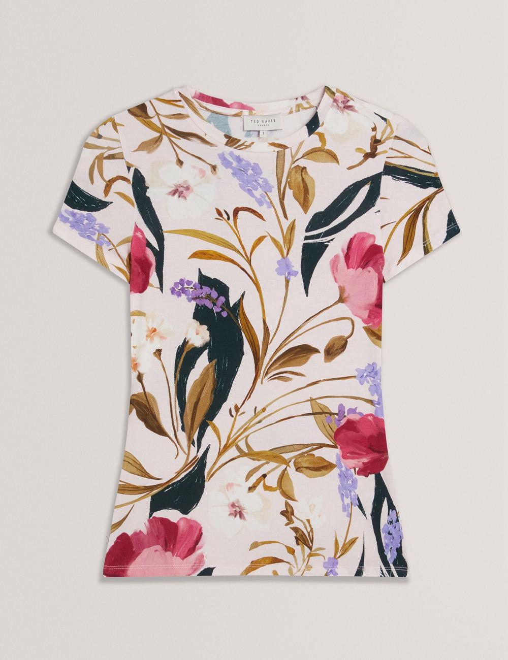 Pink Women Ted Baker BELLIEA - Painted Floral Print Slim Fit T-Shirts | SA  PWM-027156