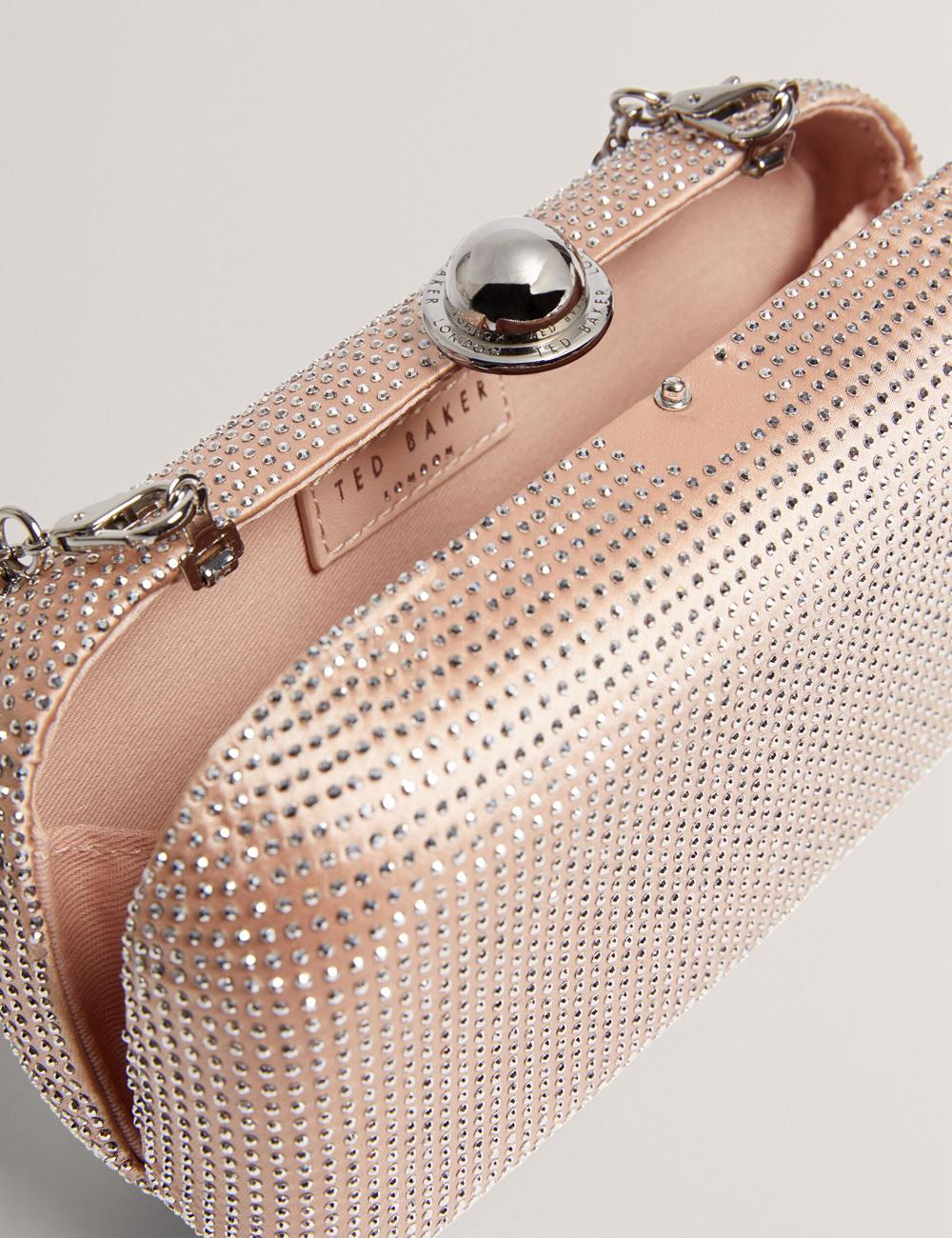 Pink Women Ted Baker CRYZELA - Crystal Embellished Satin Hard Clutch Bag | SA  FPV-275830