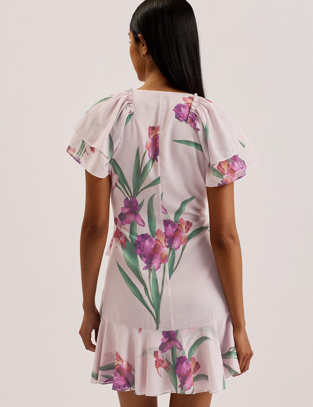 Pink Women Ted Baker FASNIA - Floral Angel Sleeve Wrap Mini Dresses | SA  TJE-793564