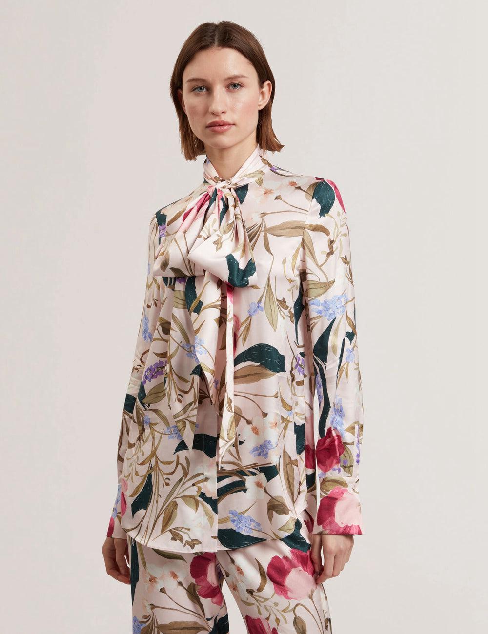 Pink Women Ted Baker LEEYAA - Floral Print Neck Longline Blouses | SA  AUJ-736102