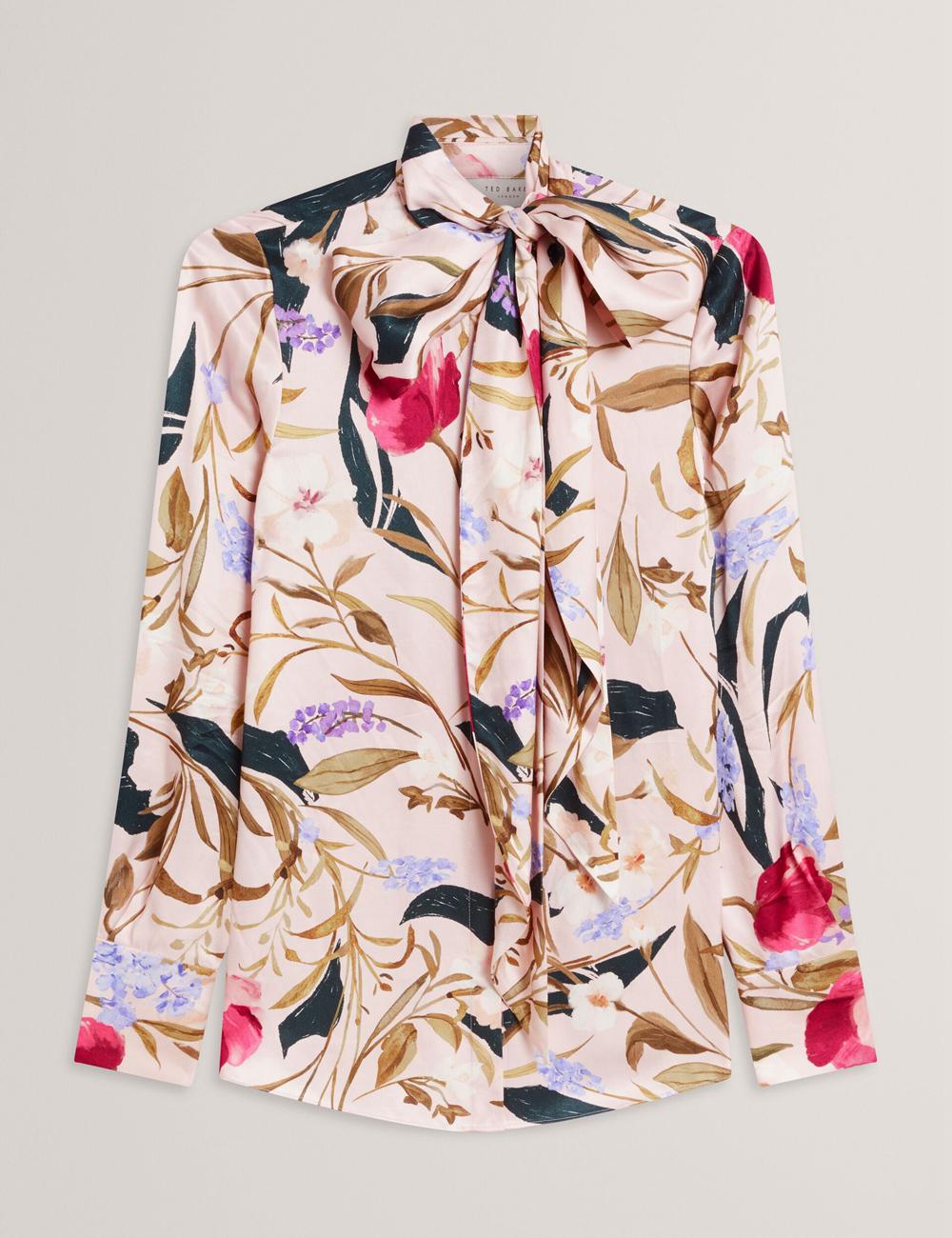 Pink Women Ted Baker LEEYAA - Floral Print Neck Longline Blouses | SA  AUJ-736102