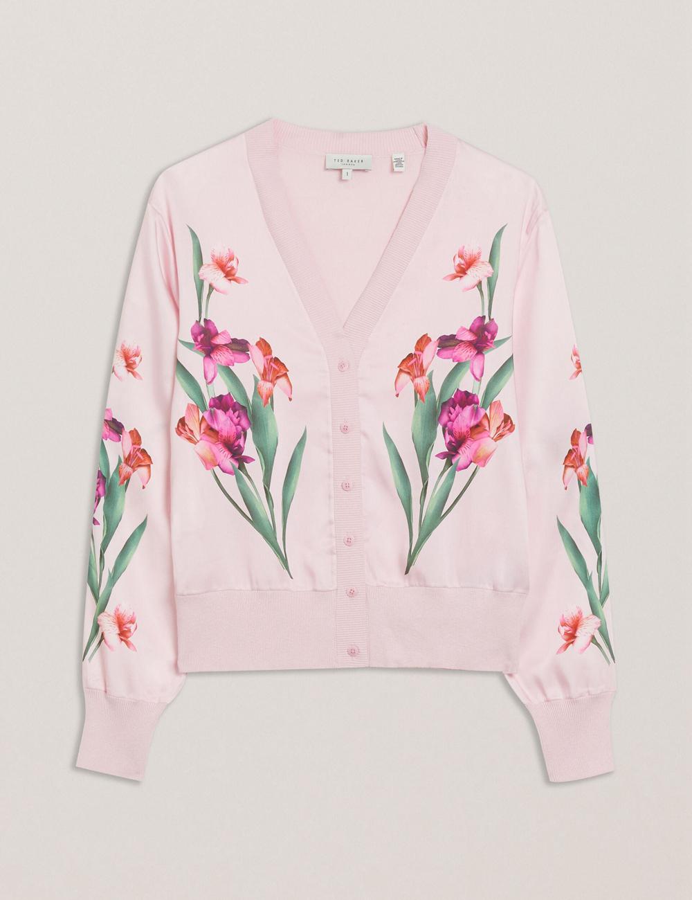 Pink Women Ted Baker MERALLL - Floral Woven Front V-Neck Cardigans | SA  DCH-108564