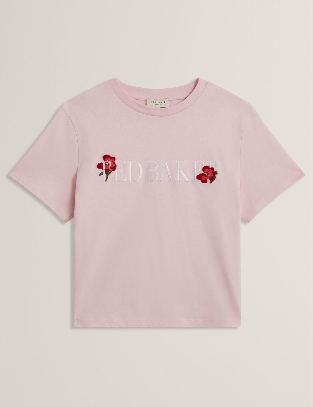 Pink Women Ted Baker MOLII - Embroidered Logo Cropped Cotton T-Shirts | SA  NBI-467159
